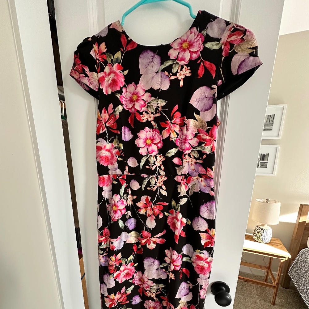 Betsey Johnson black floral cocktail wedding guest dress